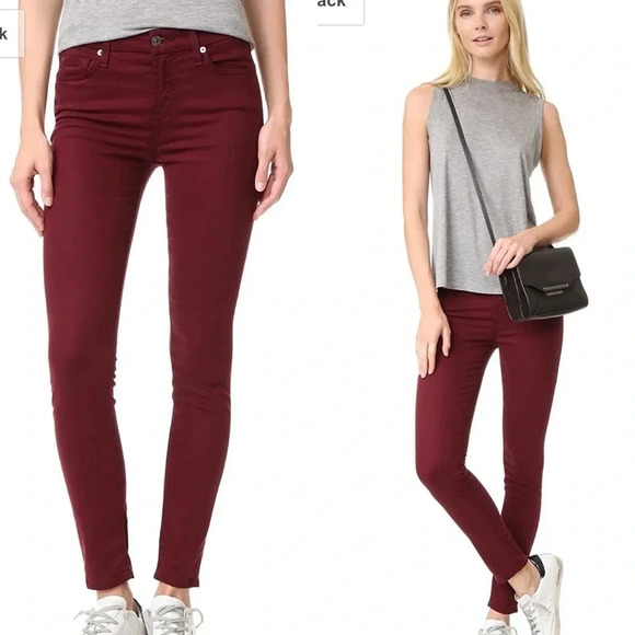 7 For All Mankind Burgundy Ankle Skinny Jean - Picture 2 of 11